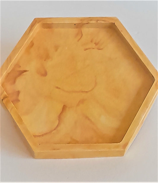 Jesmonite - Eco Luxe Hexagonal Mustard Marble coaster -Homeware